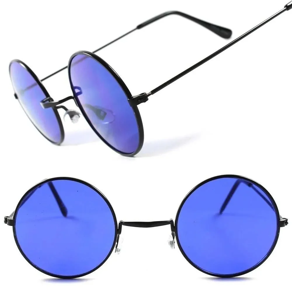 Old School Vintage Retro 70s Mens Womens Hippie Lennon Blue Round Sun Glasses